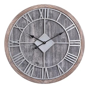 Oversized Roman Round Wall Clock, Gray Wood finish, 28" Diameter