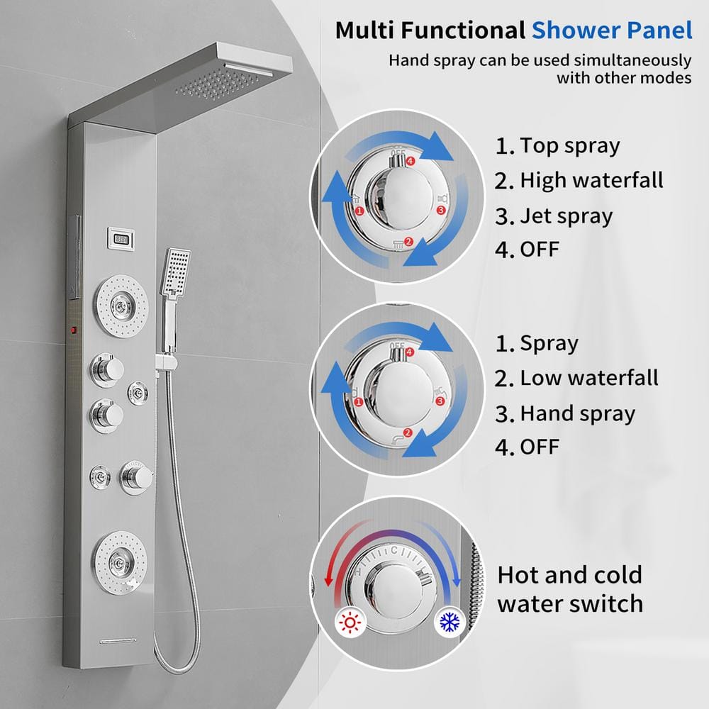 Nickel Chrome Multi-Function LED Shower Panel System