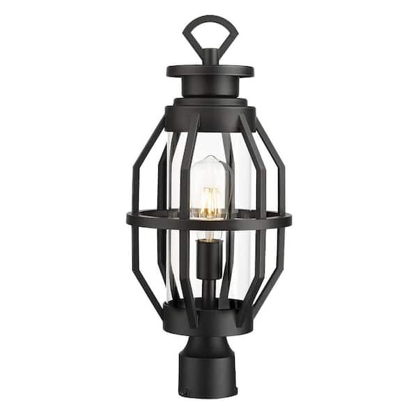 ZACHVO 1-Light Black Aluminum Hardwired Outdoor Weather Resistant Post Light Set with No Bulbs included