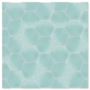 Solid Hex Seaside Blue / Matte 8 in. x 9 in. Cement Handmade Floor and Wall Tile (Box of 8 / 2.98 sq. ft.)