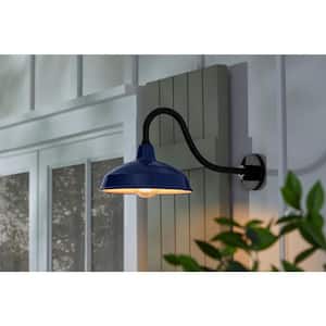 Easton 11 in. 1-Light Navy Blue Barn Outdoor Wall Light Lantern Sconce with Steel Shade