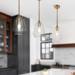 Modern Kitchen Island Bell Pendant Light 1-Light Plating Brass Pendant Light with Clear Glass Shade