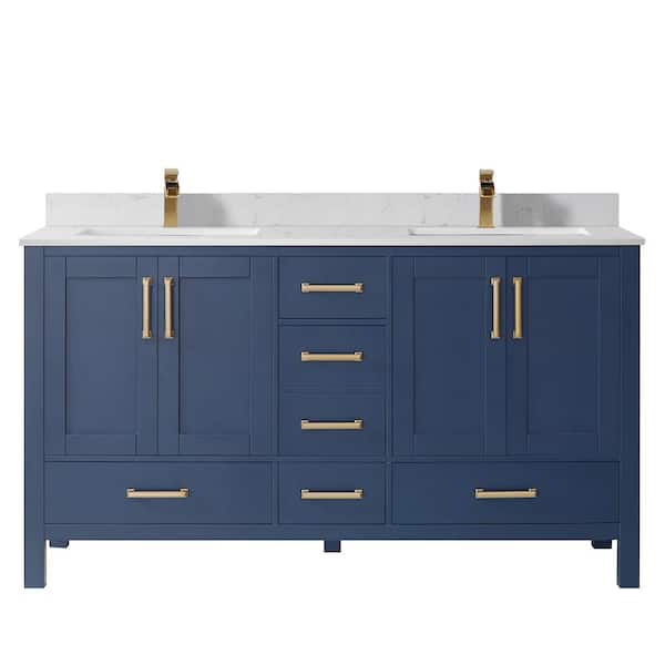 ROSWELL Shannon 60 in. Bath Vanity in Royal Blue with Composite Vanity Top in White with White Basin