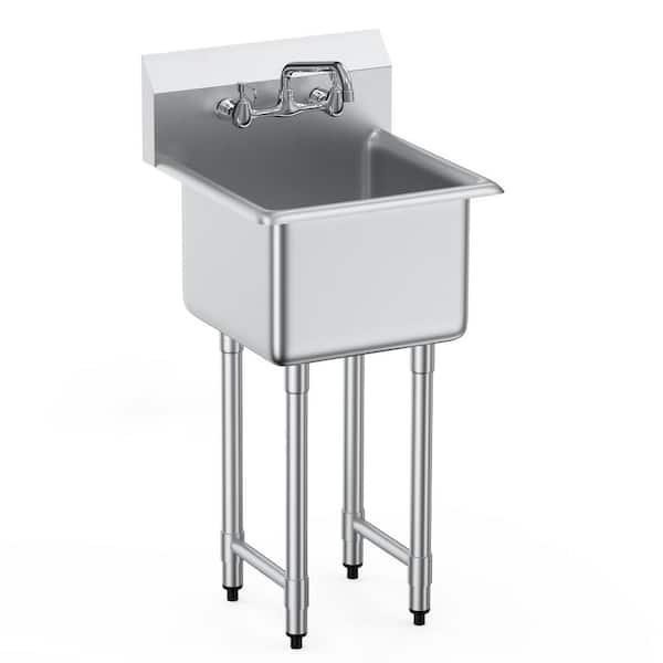18 x 41 in. Stainless Steel Prep Sink, 1 Compartment Utility Sink with Faucet and Legs,Single Bowl