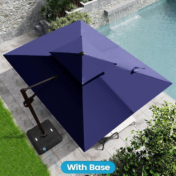 Crestlive Products 11 ft. x 9 ft. Double Top Rectangular Cantilever Patio Umbrella in Navy Blue with 260 lbs. Base Stand