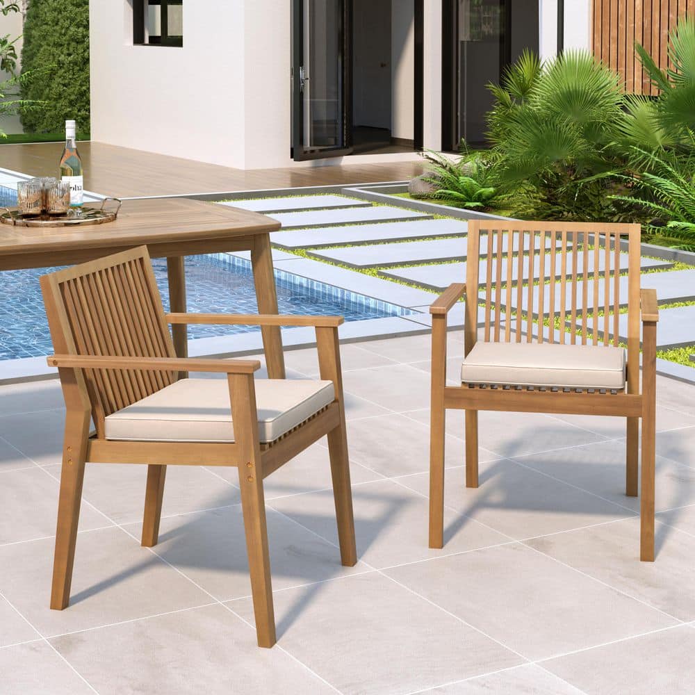 Brown Acacia Wood Outdoor Dining Chair with Beige Cushion (2-Pack) price history on PriceWatchPro