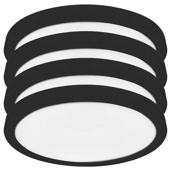 LUXRITE 5 in. Black Modern Flush Mount Ceiling Light Fixture LED Integrated 12-Watt 800LM 5CCT 2700K-5000K Dimmable (4-Pack)