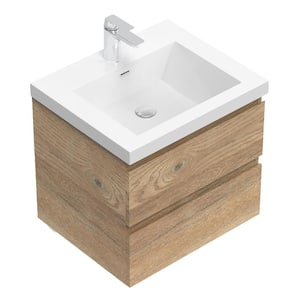 Newport 23.4 in. W x 19.5 in. D x 20.5 in. H Single Sink Bath Vanity in Oak with White Resin Top