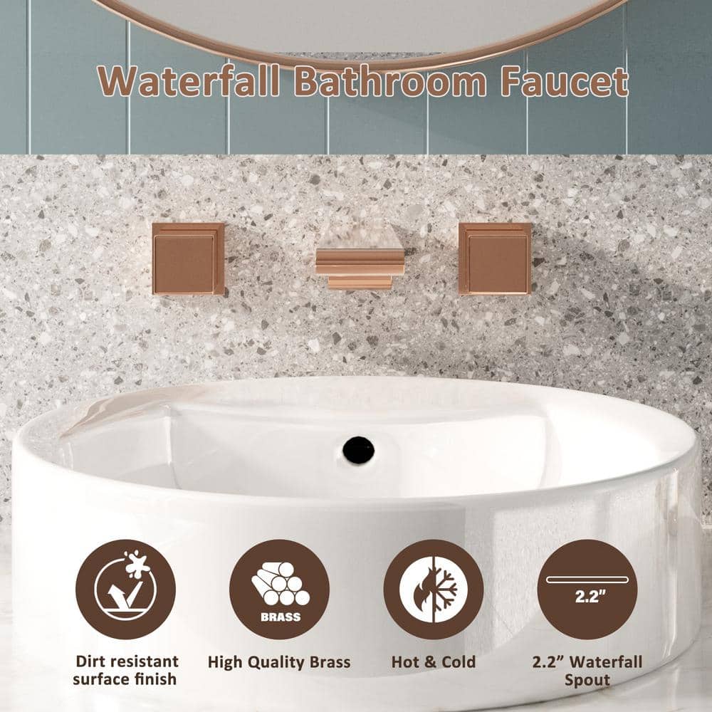 Champagne Bronze Wall-Mounted Double Handle Bathroom Faucet