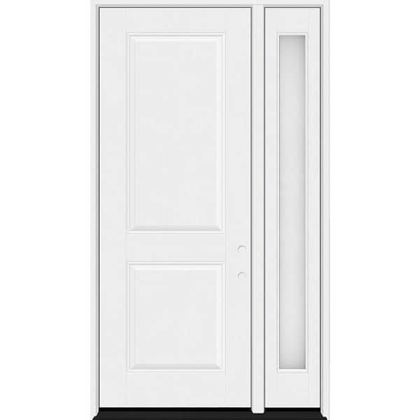 Regency 53 in. x 96 in. 2P Squaretop LHIS Unfinished White Mahogany Fiberglass Prehung Front Door w/Obscure14in.SL6-9/16