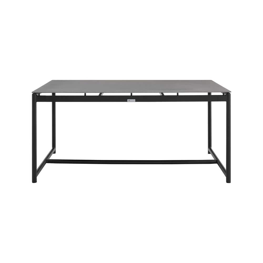 Royal 7-Piece Black Aluminum and Teak Outdoor Dining Set with Dark Gray Cushions