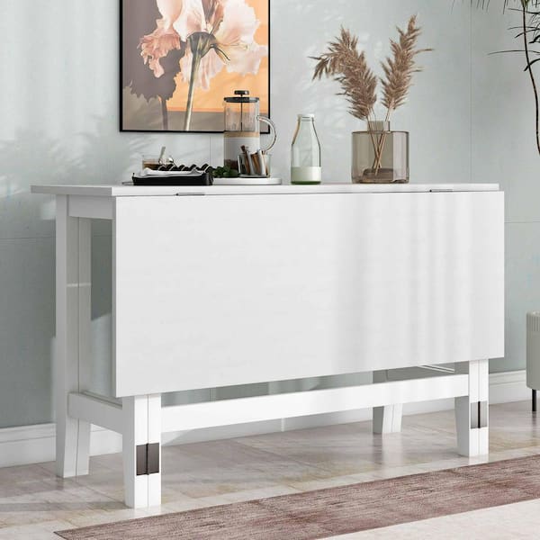 White Wood 47 in. 4-Legs Extendable Dining Table Seats 4