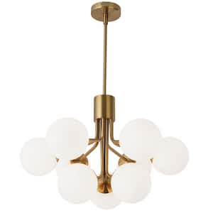 Amanda 9-Light Aged Brass Chandelier with White Glass Shade