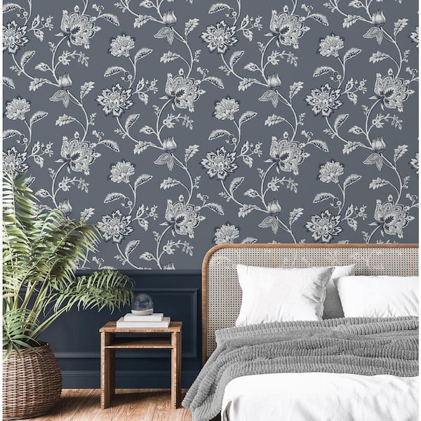 Juliette Blue Jacobean Non-Pasted Wallpaper, 57.5 sq. ft.