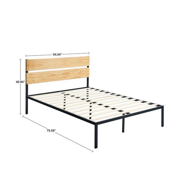 Boyel Living Beige Heavy Duty Non Slip, Full Size Metal Platform Bed Frame With Wood Slats