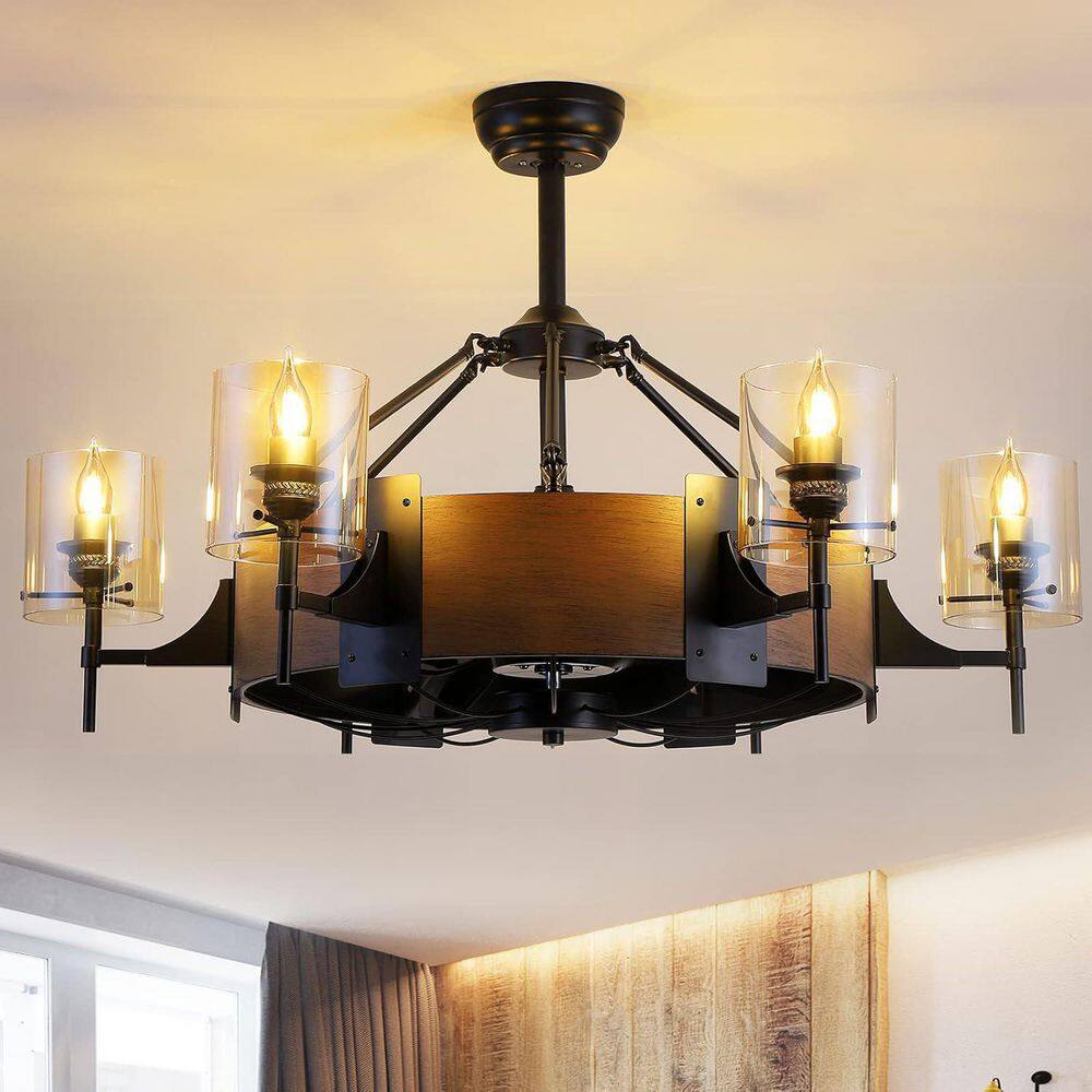 39.5 in. Indoor Fandelier Caged Black Ceiling Fans with Lights Vintage Rustic Farmhouse Chandelier price history on PriceWatchPro
