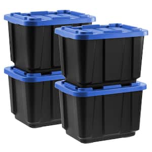 11.5 Gal. Stackable Storage Totes with Lids, Black-Blue, 4Pk