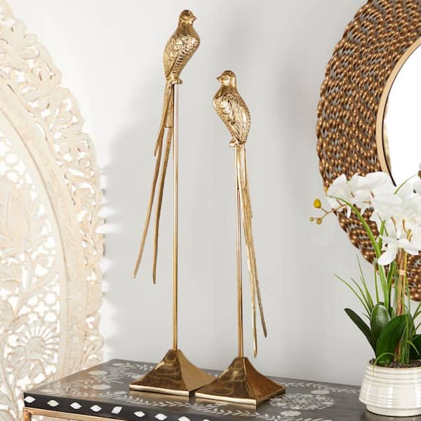 Litton Lane Gold Aluminum Bird Sculpture (Set of 2)