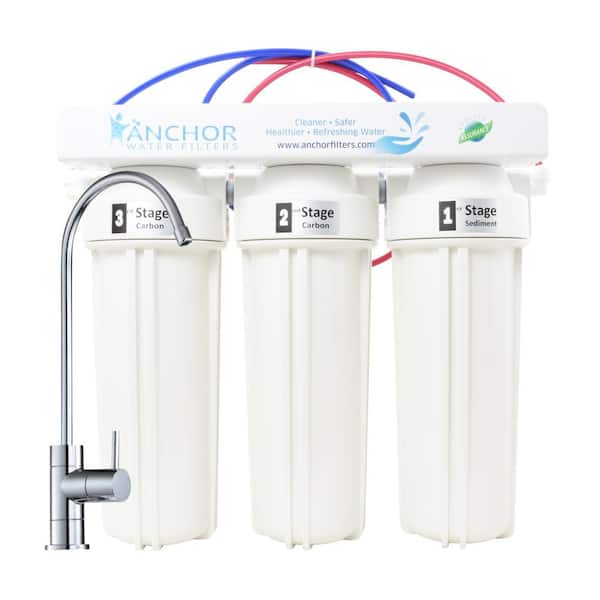3-Stage Under Counter Water Filtration System with Dual Carbon Blocks and Designer Faucet