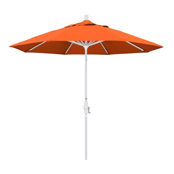California Umbrella 9 ft. Matted White Aluminum Collar Tilt Crank Lift Market Patio Umbrella in Melon Sunbrella