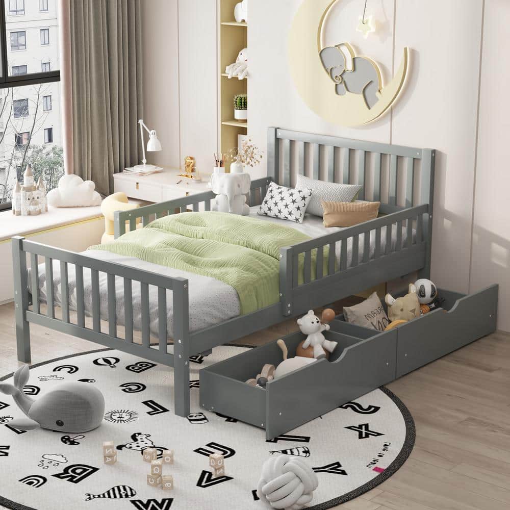 Harper & Bright Designs Gray Wood Frame Twin Size Kids