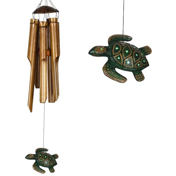 WOODSTOCK CHIMES Asli Arts Collection, Half Coconut Bamboo Chime, 24 in. Medium Sea Turtle Wind Chime CSEA