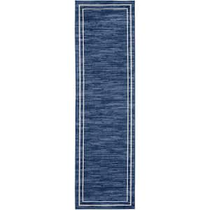 Nourison Essentials Navy/Ivory 2 ft. x 8 ft. Solid Contemporary Runner Area Rug