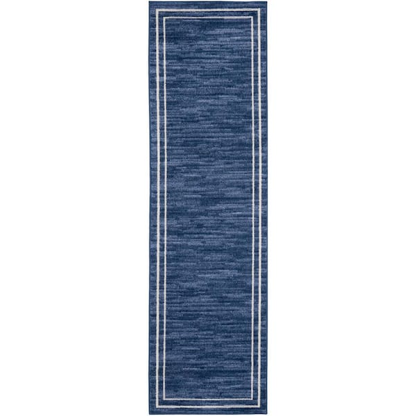Nourison Nourison Essentials Navy/Ivory 2 ft. x 8 ft. Solid Contemporary Runner Area Rug