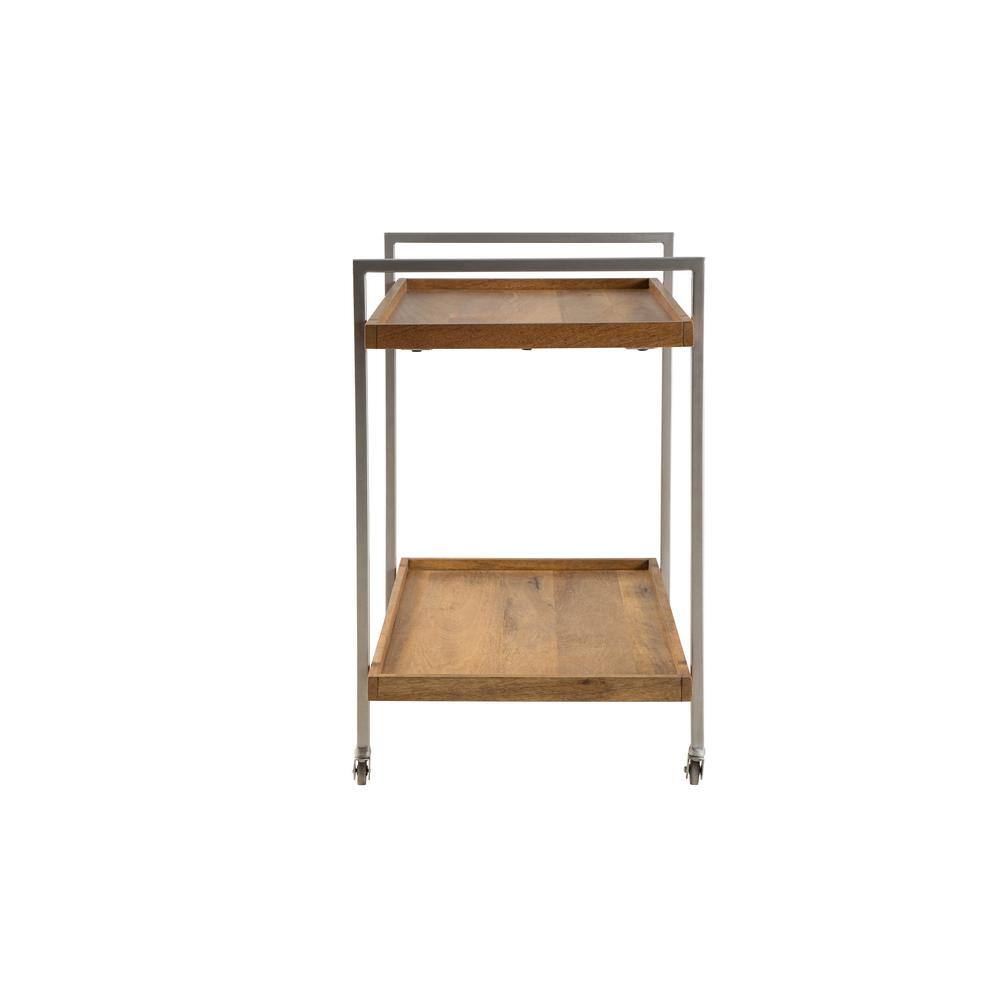 Warm Mango and Metal 2-Shelf Rolling Bar Cart