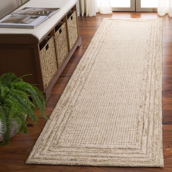 Ebony 2 ft. x 9 ft. Light Green/Beige Solid Striped Border Runner Rug