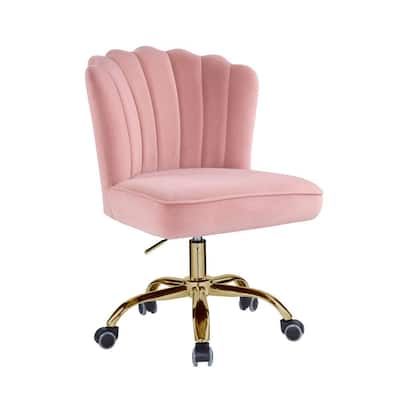 Pink Velvet Office Chair without Arm