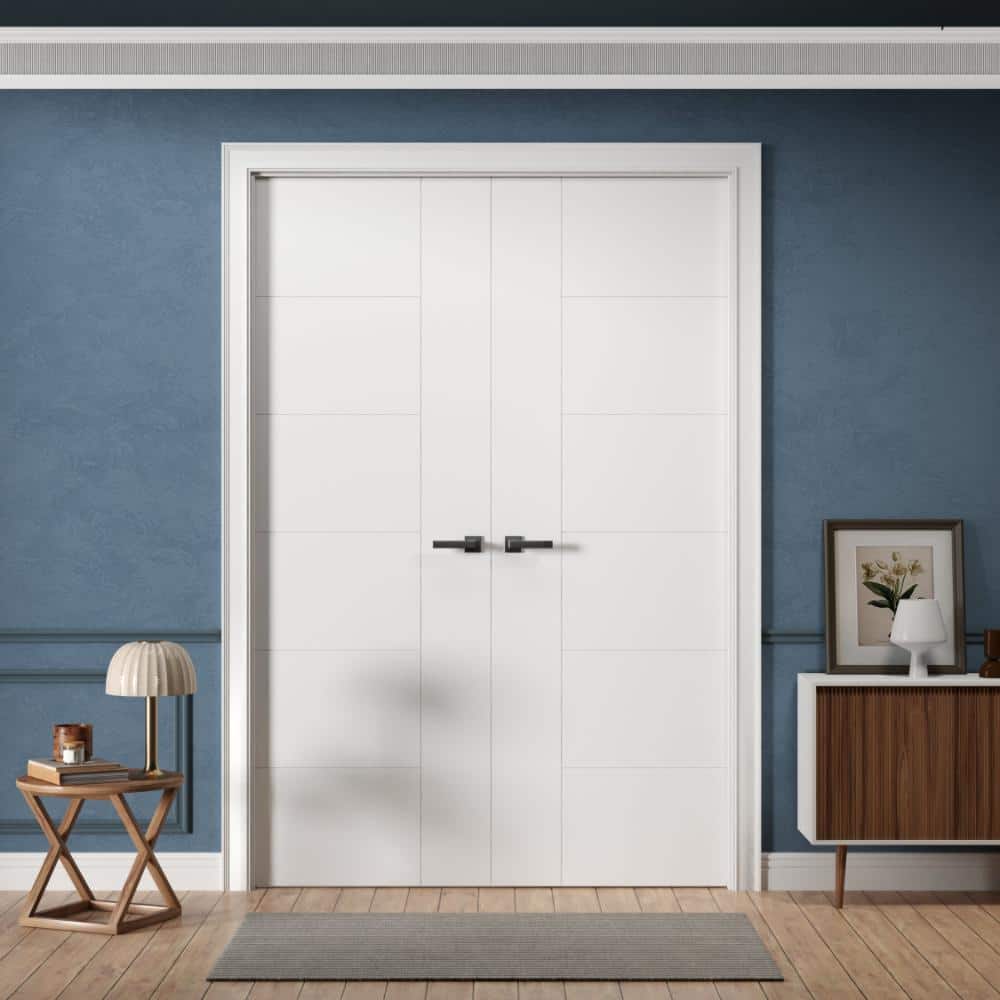 64 in. x 96 in. Ready-to-Prehung Interior Double French Door Berkley Flush Solid Core White Primed with Jamb Kit price history on PriceWatchPro