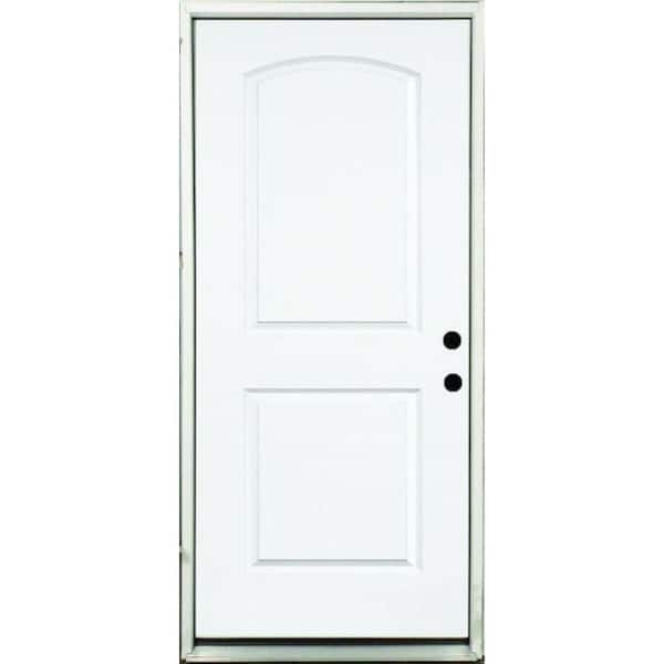 Steves & Sons 36 in. x 80 in. Element Series 2-Panel Round Top Left-Hand Inswing White Primed Steel Prehung Front Door