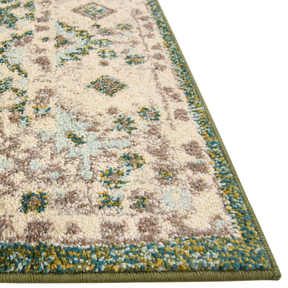 Krystle Green and Beige Overdyed Floral Area Rug 5'1" x 8'