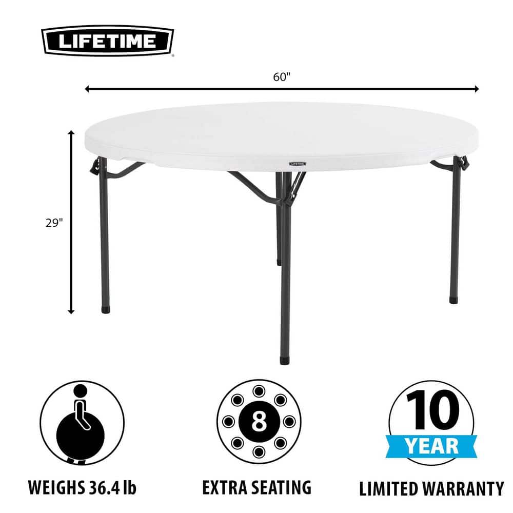 60-Inch White Granite Round Folding Table with Steel Frame