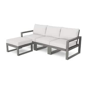 EDGE Slate Grey 4-Piece Plastic Outdoor Patio Modular Deep Seating Set with Ottoman with Natural Linen Cushions