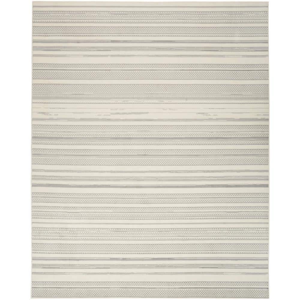 Ivory Grey Striped Synthetic 5' x 7' Area Rug