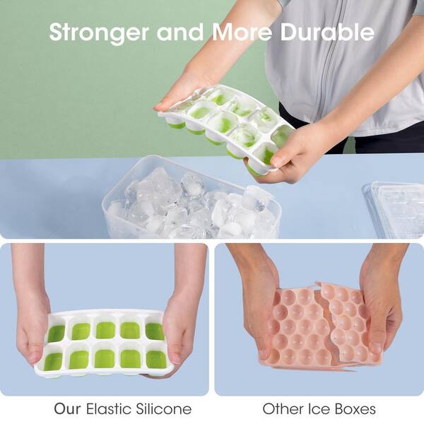 Stampo Per Cubetti Di Ghiaccio In Silicone Con Coperchio E Contenitore, A Pressione, Mini Cubetti, Bianco, 3 Misure, Per Cocktail E Succhi