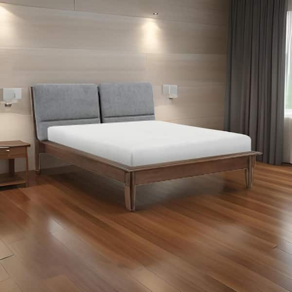 Benjara Soly Brown and Gray Wood Frame Queen Size Platform Bed