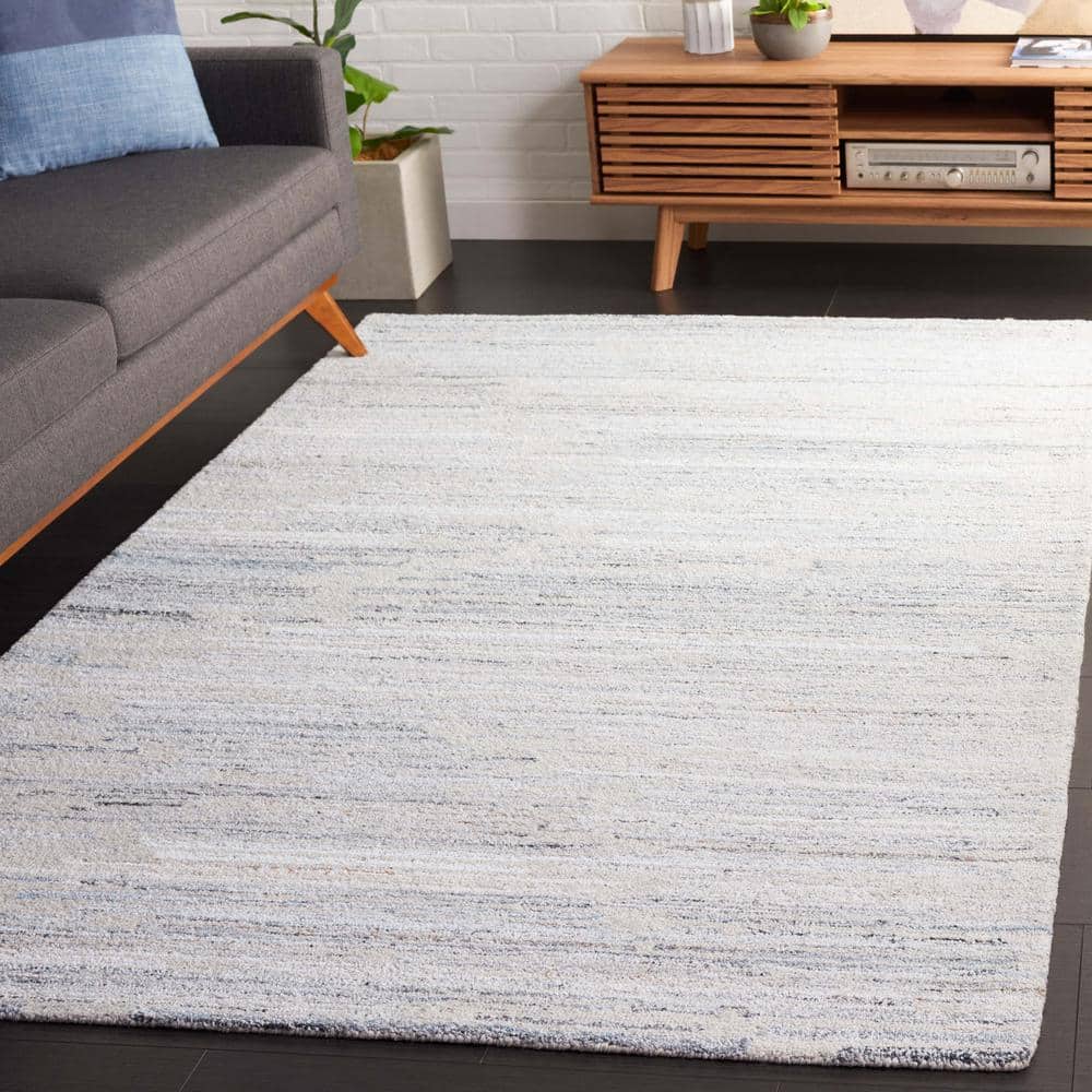 Handmade Blue Abstract Wool Cotton Tufted Rug 3' x 5'