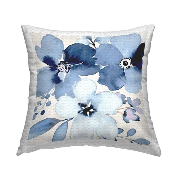 Modern Blue Flower Blossoms Blue Square Outdoor Throw Pillow