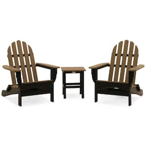 Icon Black and Weathered Wood Recycled Plastic Folding Adirondack Chair with Side Table (2-Pack)