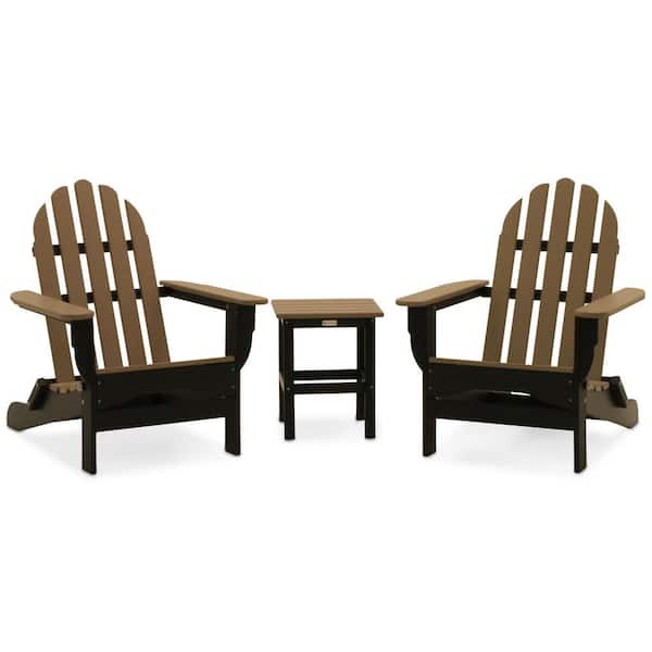 DUROGREEN Icon Black and Weathered Wood Recycled Plastic Folding Adirondack Chair with Side Table (2-Pack)
