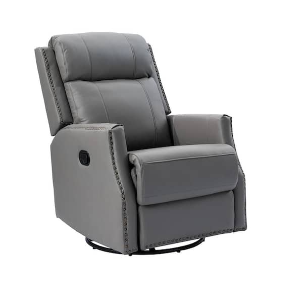 JAYDEN CREATION Helena Genuine Leather Manual Swivel Rocking Recliner-DOVE