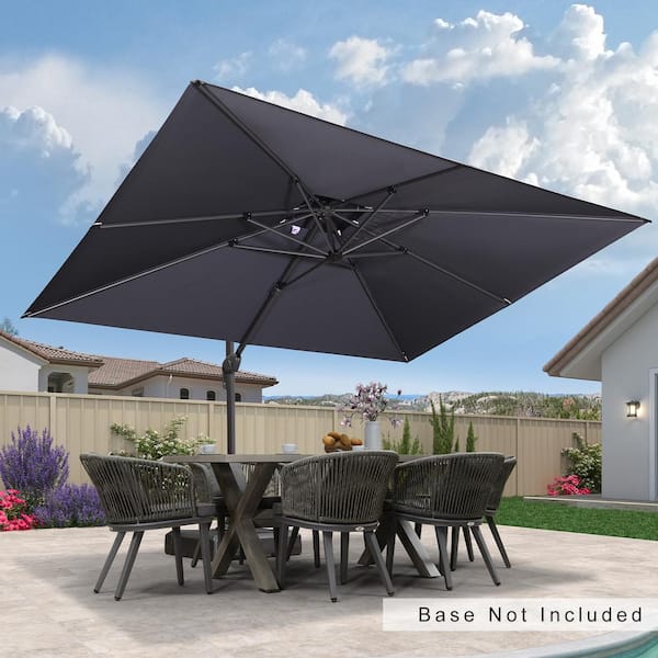 PURPLE LEAF 9 ft. x 12 ft. Double Top Outdoor Aluminum 360° Rotation Cantilever Patio Umbralla in Gray