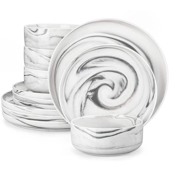 MALACASA 12-Piece Marble Grey Porcelain Dinnerware Set (Service Set for 4) Dinner Set Bowls and Plates Set