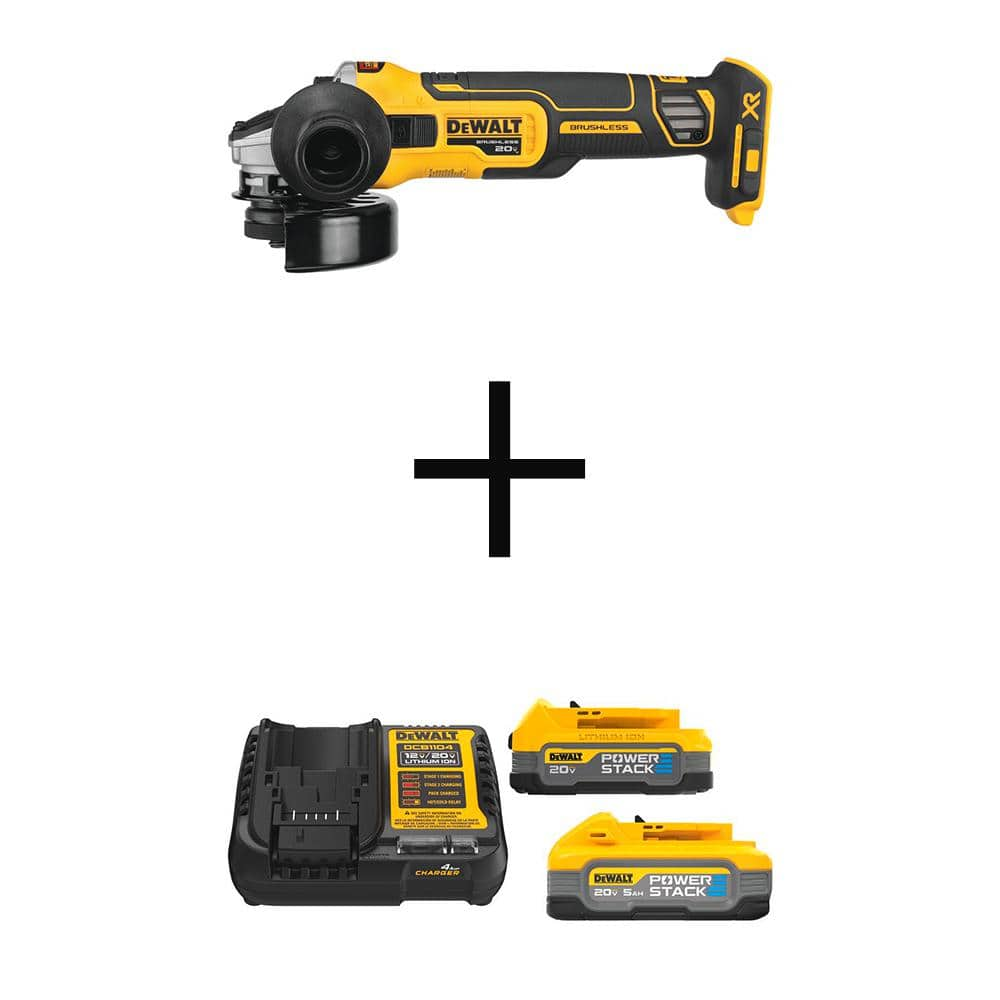 20V MAX XR Lithium-Ion Cordless Brushless 4.5 in. Slide Switch Small Angle Grinder w/5Ah and 1.7Ah Batteries & Charger -  DEWALT, DCG405BWP315-2C