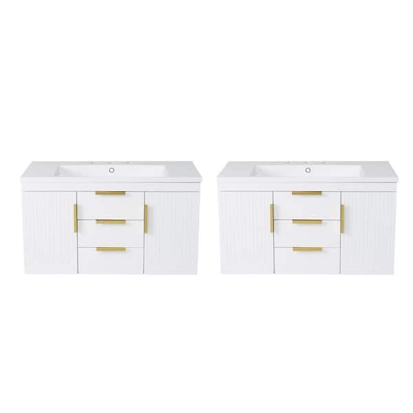 72 in. Wall Mounted White Bath Vanity with White Cultured Marble Top Unassembled