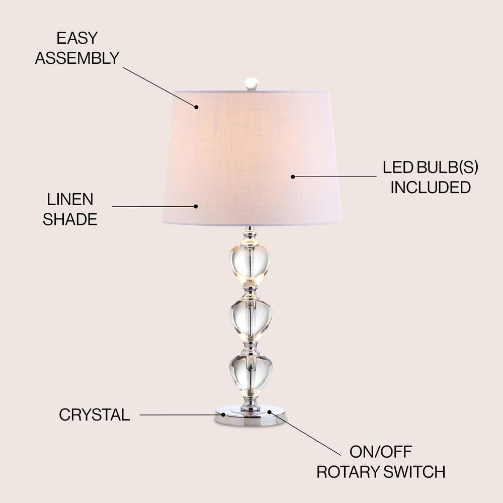 Clear Crystal and Steel 27" LED Table Lamp with Cotton Shade