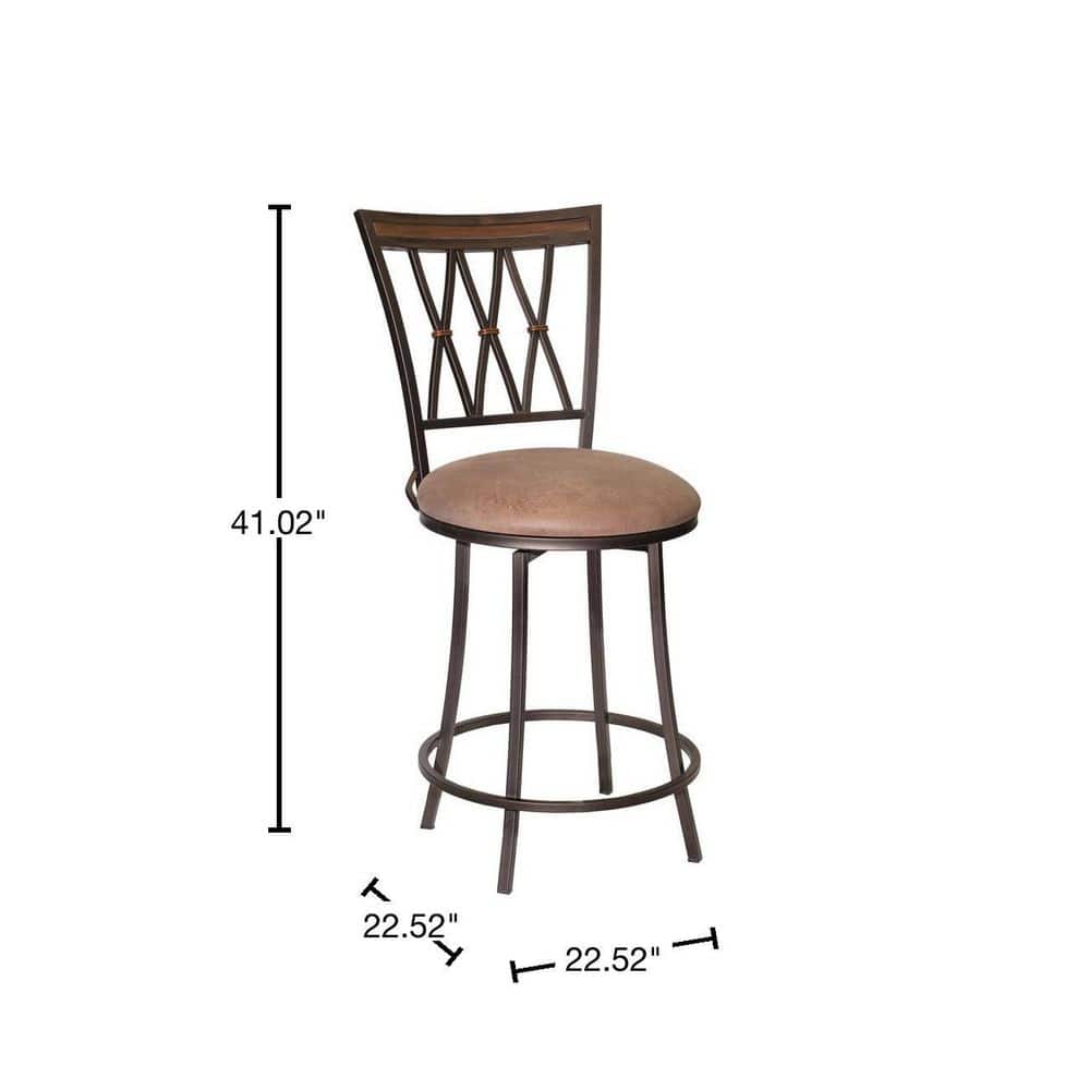 Sedona 24" Brown Leather Swivel Counter Stool with Metal Frame